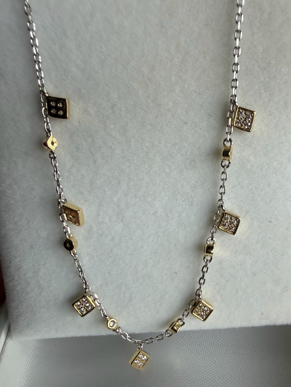 Two-Tone Gold & Silver Square CZ Station Necklace